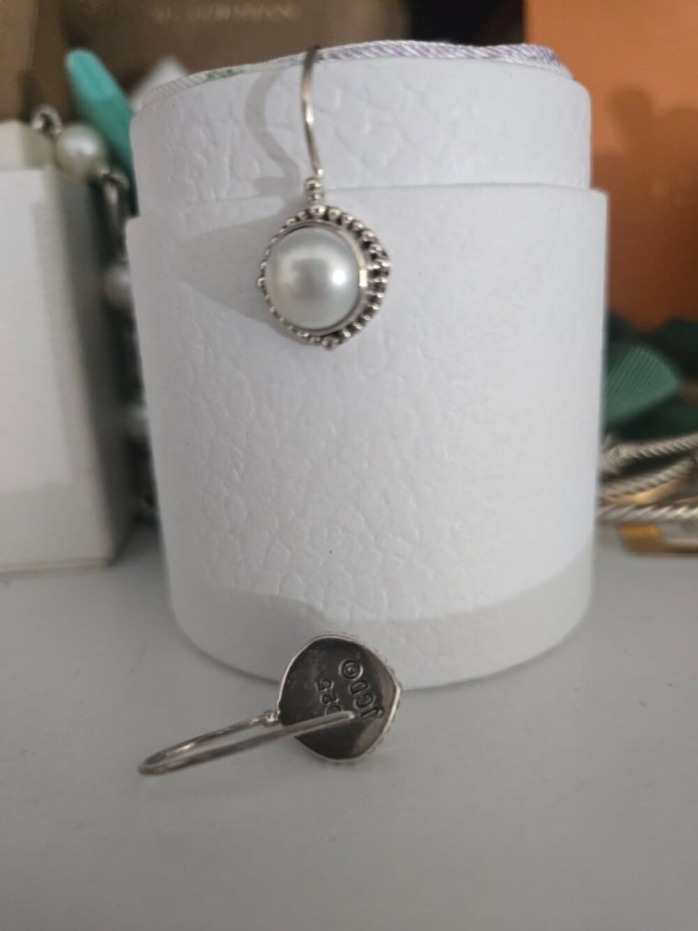 Vintage Janice Girardi JGD 925 Sterling Silver Pearl Drop Earrings - Picture 2 of 5